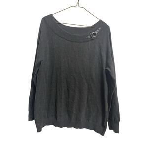 RALPH LAUREN Knit Sweater 1X Gray Shoulder Buckle